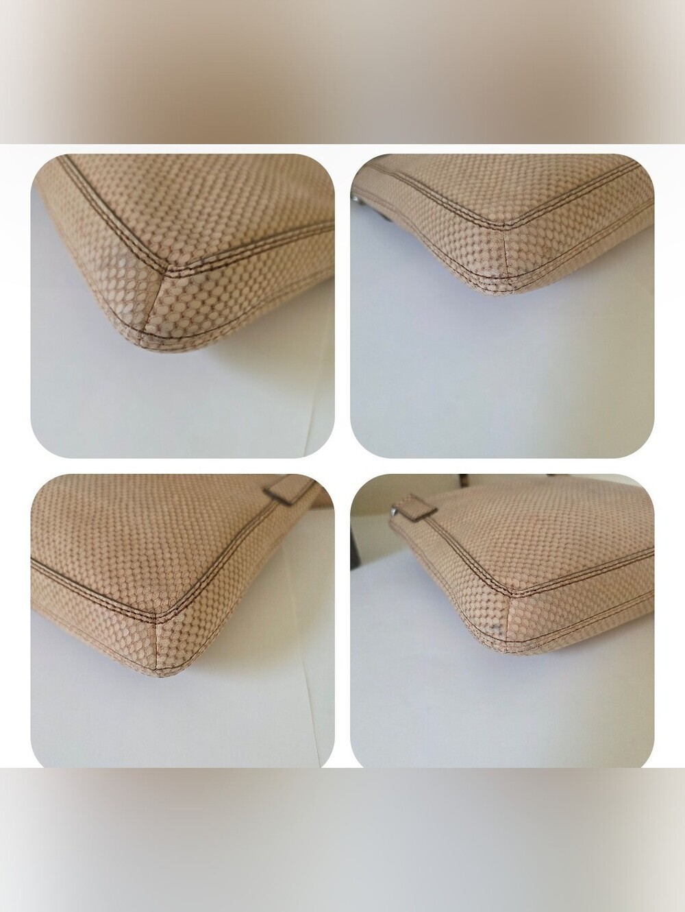 Fossil Leather Crossbody Bag Snakeskin Texture Neutral Beige Adjustable Strap - Picture 13 of 13